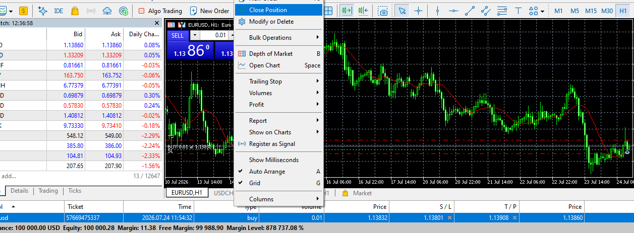 exiting position manually on MetaTrader 5